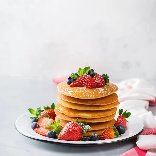 Essen Und Trinken Stillleben Gesundes Ernährungskonzept Hausgemachte Pfannkuchen Zum Frühstück — Stockfoto