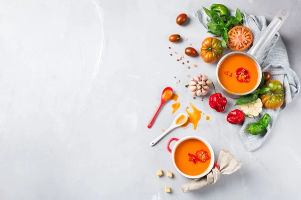 Comida Bebida Naturaleza Muerta Dieta Concepto Nutricional Gazpacho Sopa Pimiento — Foto de Stock