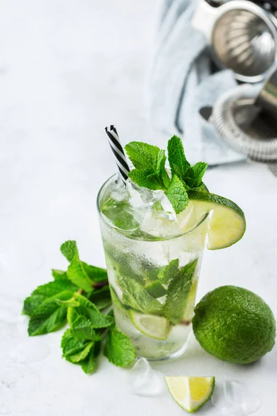 Classic alcohol cocktail mojito with rum, soda, lime and mint — Stock Photo, Image