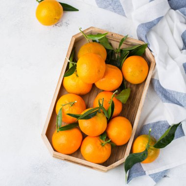 Taze portakal mandalinası, yeşil yapraklı mandalina.