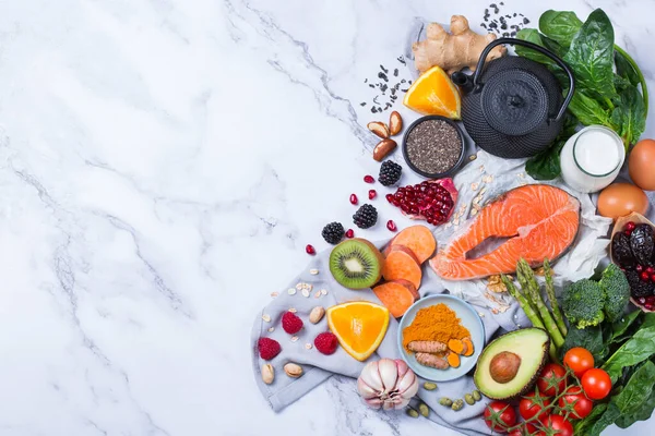 Assortment of healthy food, superfood ingredients for cooking on — Stock Photo, Image