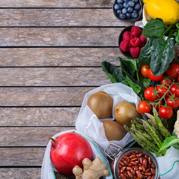 Borsa Rete Tessile Con Prodotti Frutta Verdura Zero Rifiuti Eco — Foto Stock