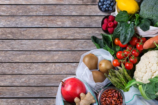 Borsa Rete Tessile Con Prodotti Frutta Verdura Zero Rifiuti Eco — Foto Stock