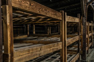 Auschwitz Birkenau, imha kampı, Polonya 'daki toplama kampı, Nazilerin toplama kampı, 2. Dünya Savaşı. Ölüm kampı. Hapishane yatakhaneleri. Soykırım Anıtı. Engelli evler. Kışlalar