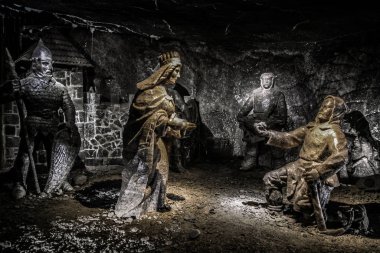 Krakow, Polonya yakınlarındaki Wieliczka Tuz Madeni 'nde. Yeraltı koridorları, göller ve merdivenler. Mayınlar. Polonya 'daki Unesco dünya mirası