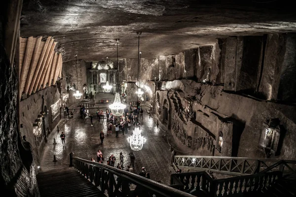 Wieliczka Salt Mine Perto Cracóvia Polónia Corredores Subterrâneos Lagos Degraus — Fotografia de Stock