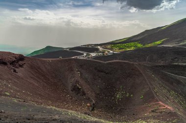 Etna Dağı, Sicilya - İtalya 'da Avrupa' nın en uzun aktif yanardağı 3329 metre. Etna volkanının geniş panoramik görüntüsü, yokuştaki sönmüş kraterler, volkanik aktivite izleri..