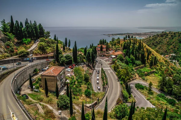 Taormina Sicilia Italia Hermoso Teatro Antiguo Taormina Antiguo Teatro Griego — Foto de Stock