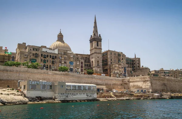 Мальта Морського Виду Традиційні Будинки Стіни Валлетти Столиці Мальти Рано — стокове фото