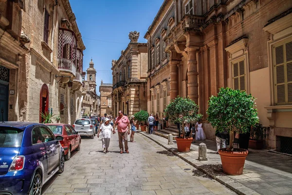 Mdina Malta Hermosa Vista Antigua Ciudad Medieval Estrecha Calle Mdina — Foto de Stock