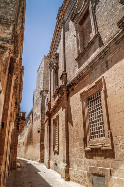 Mdina Malta Hermosa Vista Antigua Ciudad Medieval Estrecha Calle Mdina — Foto de Stock