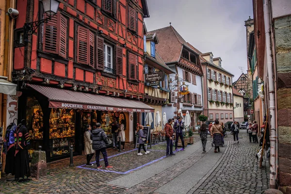 Ribeauville Francia Tranquilo Pequeño Pueblo Alsacia Ribeauville Con Gente Las — Foto de Stock