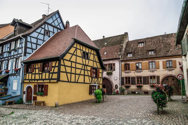 Bergheim Gyönyörű Város Régi Házak Elzász Franciaországba Színes Házak Utcák — Stock Fotó