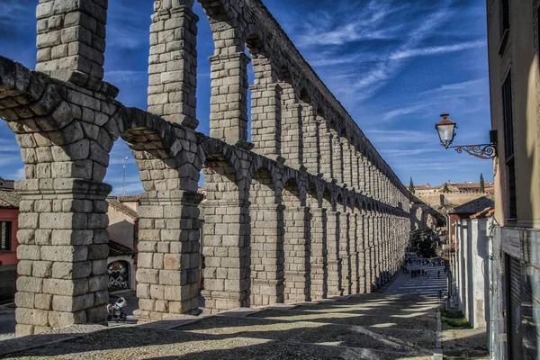 Segovia Spanyolország Ókori Római Vízvezeték Plaza Del Azoguejo Téren Régi — Stock Fotó