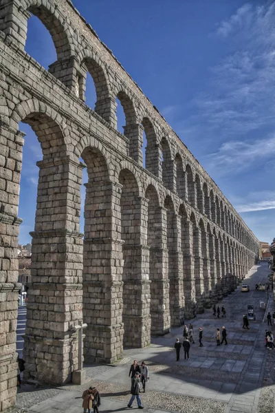 Segóvia Espanha Antigo Aqueduto Romano Praça Plaza Del Azoguejo Antigas — Fotografia de Stock