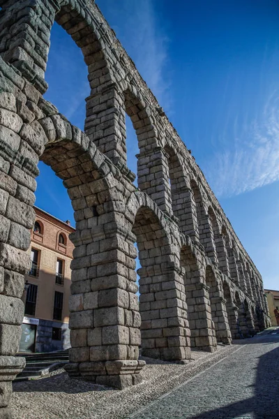 Segovia Spanyolország Ókori Római Vízvezeték Plaza Del Azoguejo Téren Régi — Stock Fotó