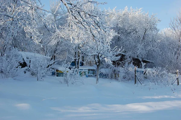 Inverno neve fazenda casa paisagem . — Fotografia de Stock