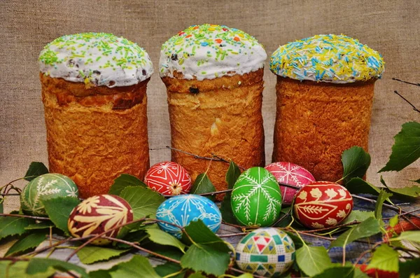 Composición Pascua Huevos Pintados Pastel Pascua Tradición Nacional Ucraniana — Foto de Stock