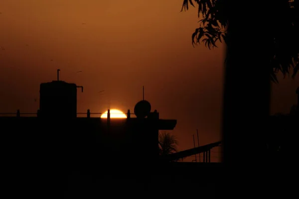 Pôr Sol Pacífico Atrás Casa — Fotografia de Stock