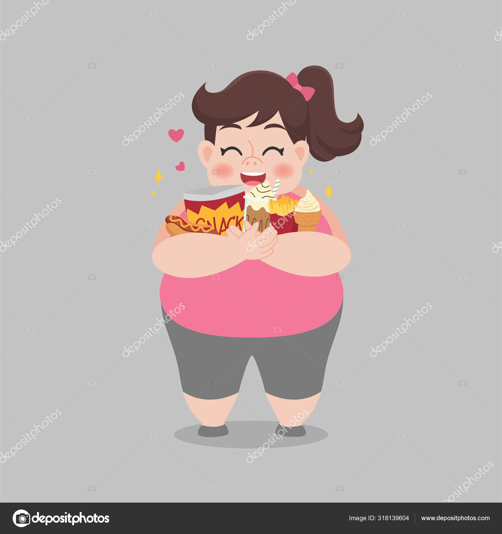 Big Fat Happy Woman Enjoy Eat Junk Food Healthcare Concept Stock Vector  Image by ©PoiNatthaya #318139604