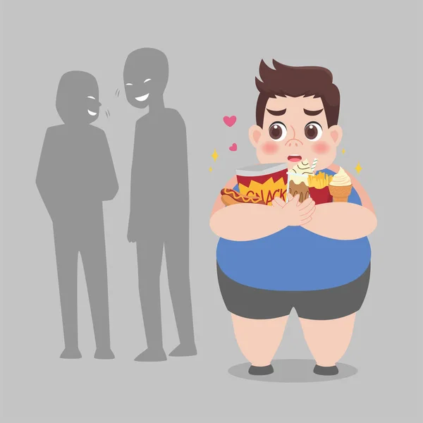 人们欺负肥胖的男人 再加上个头大的男孩 都会被欺负 对自己的肥胖感到心烦意乱 健康字符平面矢量设计 — 图库矢量图片