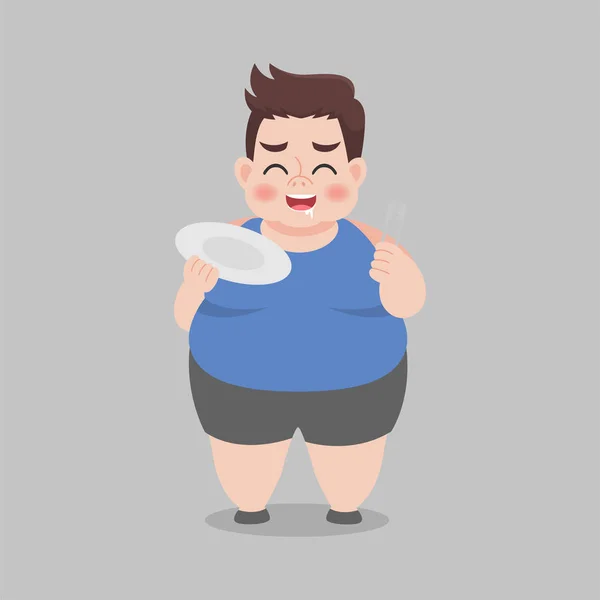 Big Fat Happy Man Prêt Manger Nourriture Santé Concept Dessin — Image vectorielle