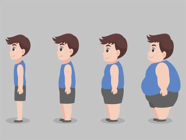 Conjunto Carácter Lindo Big Fat Man Para Adelgazar Adelgazar Dieta — Archivo Imágenes Vectoriales