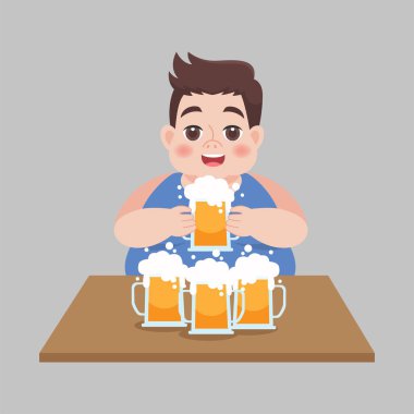 Big Fat man drinking a mug of beer, Healthcare concept, Vector illustration in a flat style.