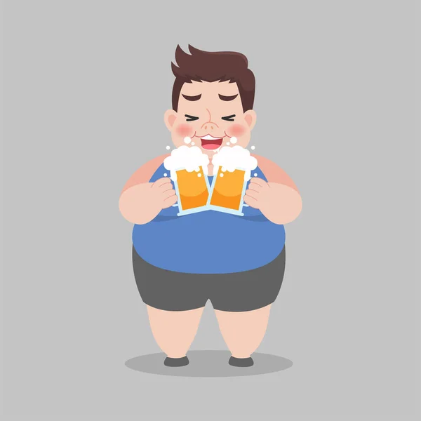 Big Fat Uomo Bere Una Tazza Birra Concetto Assistenza Sanitaria — Vettoriale Stock