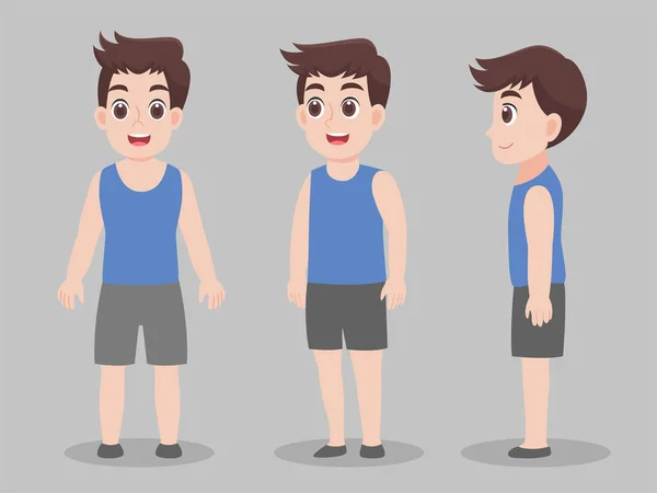 Set Von Character Man Cartoon Konzept Charakter Pose Vorderseite Umdrehen — Stockvektor