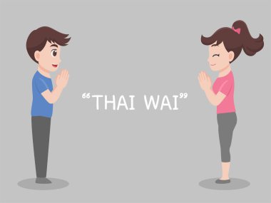 Thai Wai, Social Distancing, People keeping distance for infection risk and disease. Health care concept. clipart