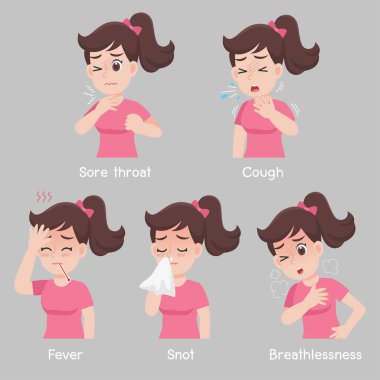 Farklı hastalıklara sahip bir grup kadın boğaz ağrısı, öksürük, ateş, sümük, nefes darlığı..