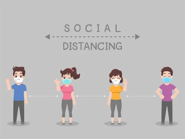 Social Distancing People Keeping Distance Infection Risk Disease Wearing Surgical — стоковый вектор