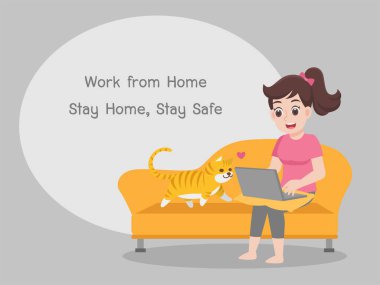 Evde çalış, evde kal, güvende ol. Sosyal Mesafe, enfeksiyon riskini azaltmak için mesafeyi koruyan insanlar ve Covid-19.Corona virüsünü önlemek için hastalıklar. Sağlık hizmeti kavramı.