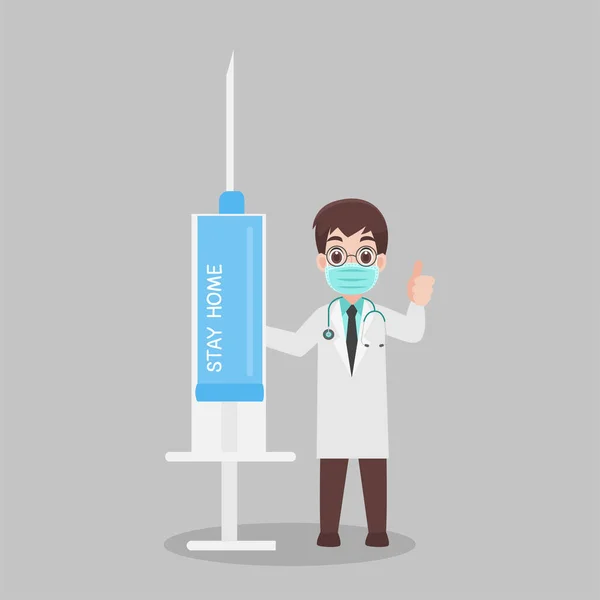 Lékař Charakterem Injekční Jehly Pro Vakcinaci — Stockový vektor