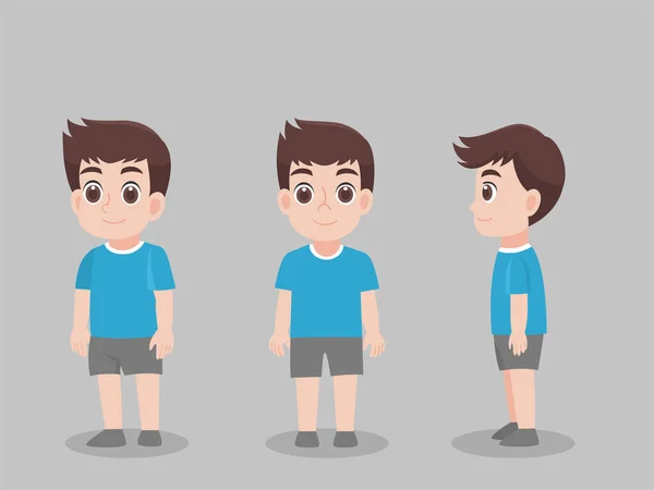 Set Von Charakter Kinder Boy Cartoon Konzept Charakter Pose Vorderseite — Stockvektor