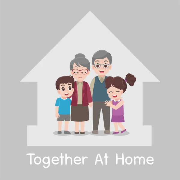 Family Stay Home Stay Safe Together Home Social Distancing Personas — Archivo Imágenes Vectoriales