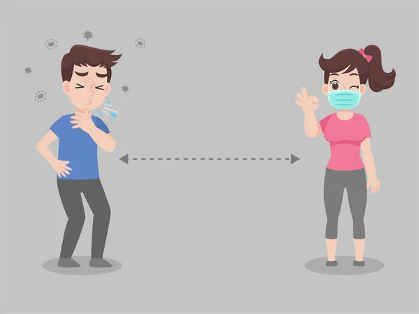 社会的距離 感染リスクと病気のための距離を維持する人々 ウイルスを防ぐための外科的保護医療用マスクを身に着けていますCovid コロナウイルス ヘルスケアの概念 — ストックベクタ