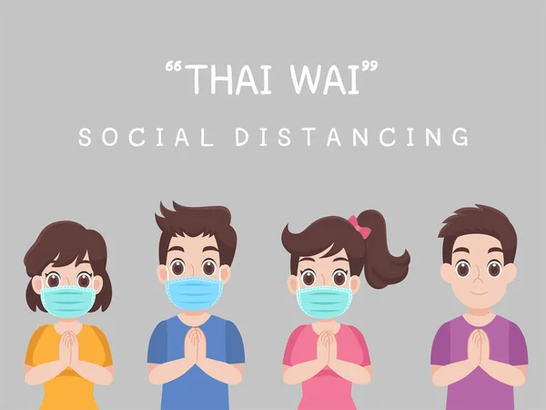 Thai Wai Social Distancing People Keeping Distance Infection Risk Disease — стоковый вектор