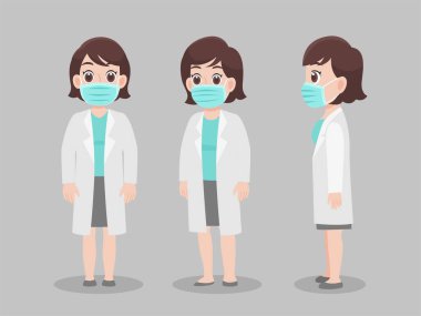 Wuhan Covid-19.Corona virüsünü önlemek için koruyucu tıbbi maske takan bir grup doktor. Cerrahi maske takan insanlar. Sağlık hizmeti konsepti. karakter öne doğru poz verir..