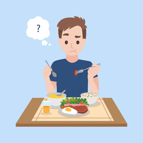 Tasteless Ένας Διαταραγμένος Άνθρωπος Τρώει Τρόφιμα Που Είναι Άγευστο Του — Διανυσματικό Αρχείο