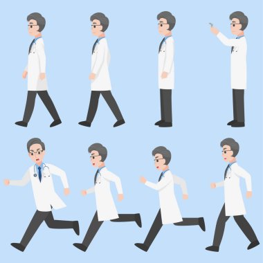 Çeşitli aksiyon çizgi film düz sağlık konseptinde Doktor Karakteri tasarımı.