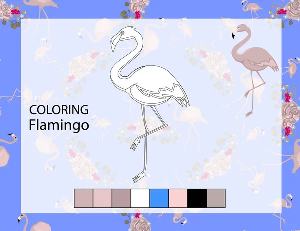 Coloring Page Flamingo Illustration Preschool Kindergarten Worksheet Kids Printable Game — Stock Vector