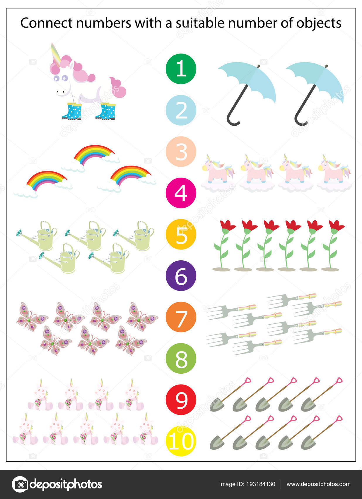 Mathematics Kindergarten Worksheet Kids Printable Game Funny Unicorns