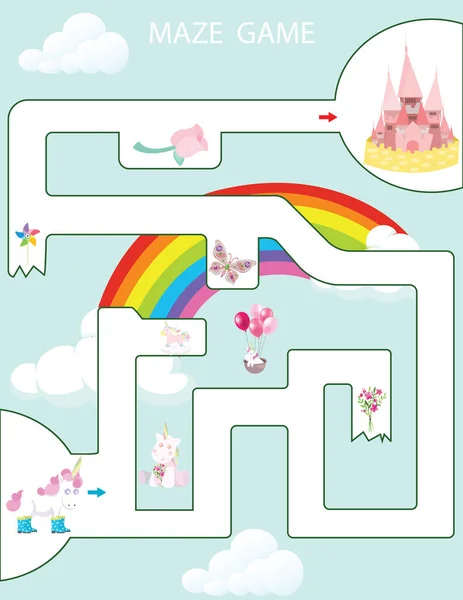 Maze Game Kids Printable Game Vector Illustration Preschool Kindergarten Worksheet — Stock Vector