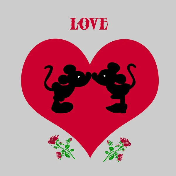 Silhouette of Mickey Mouse (boy and girl) kissing in the core of Royalty Free Stock Illustrations