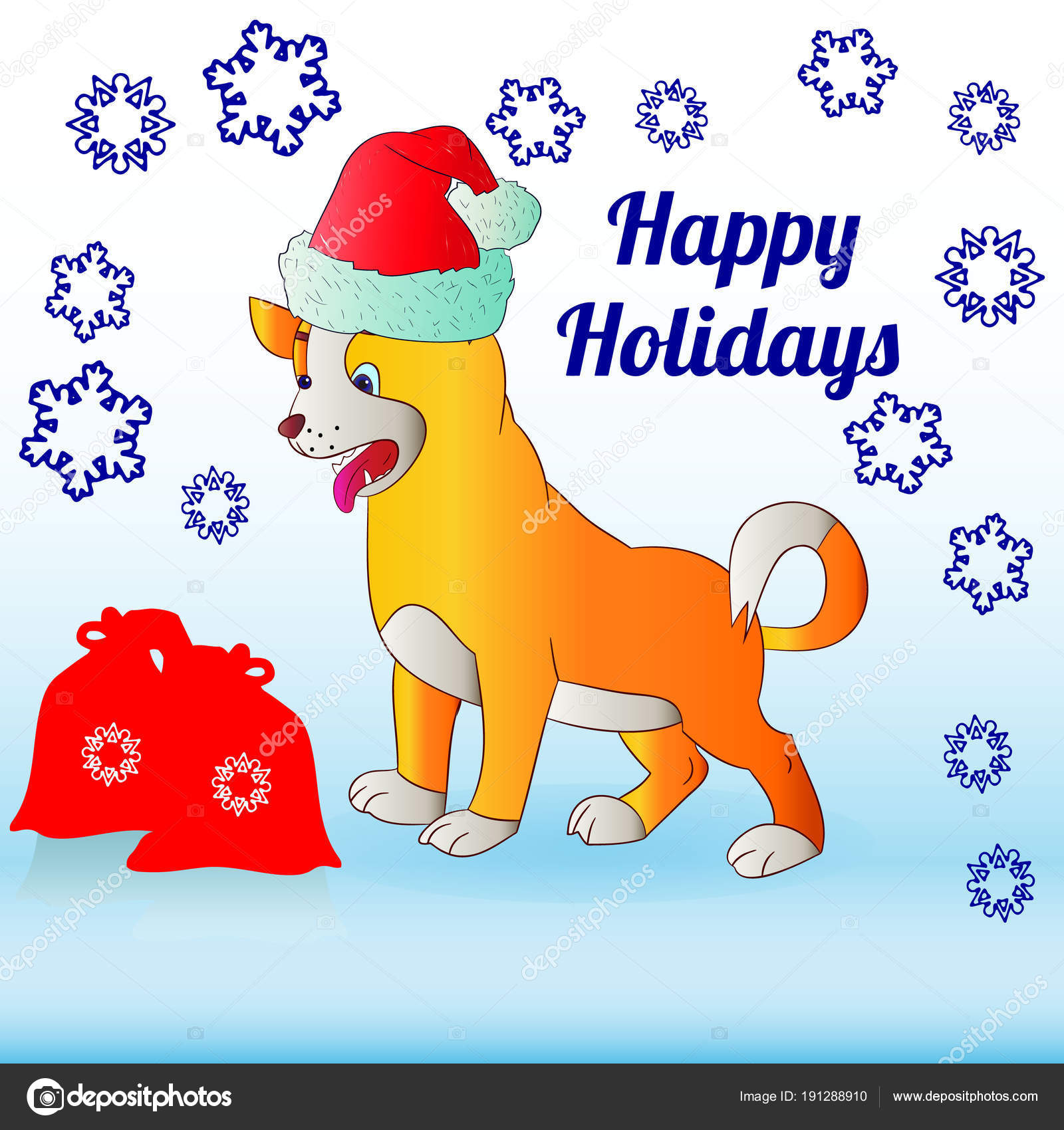 Illustration De Noël Chien Jaune En Chapeau De Père Noël