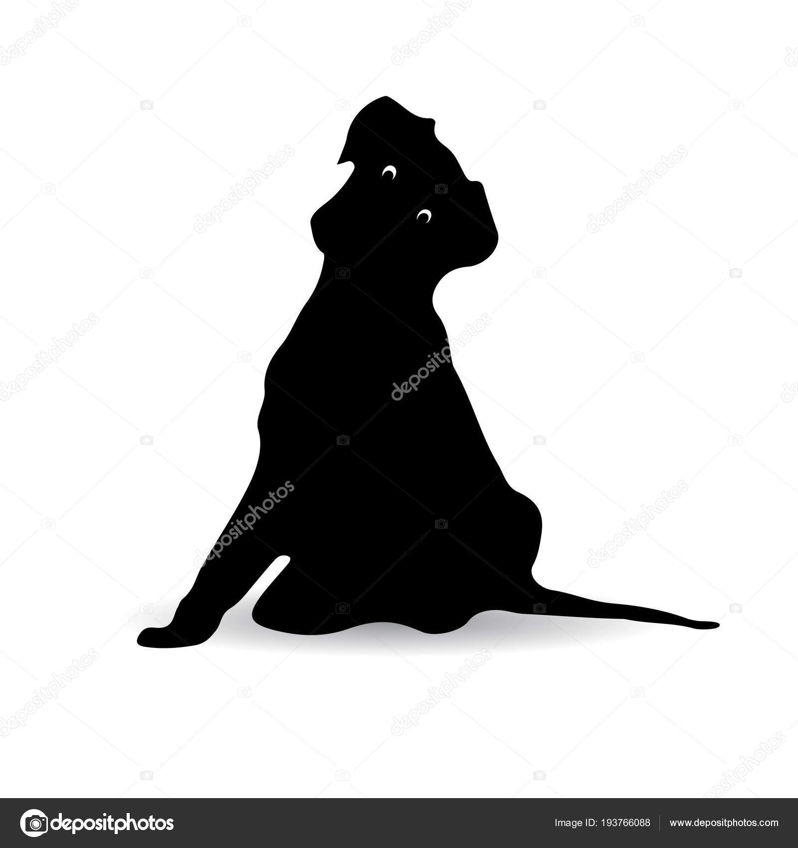 Silhouette Dun Chien Noir Assis Surpris Dessin Animé Sur