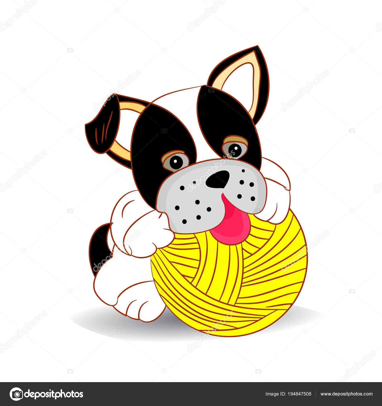 Chien Noir Blanc Jouant Avec Ballon Threads Dessin