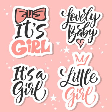 El çizimi kaligrafi vektör kümesi. Davetiye, tebrik kartı, baskılar ve posterler için mektup seti. Bebek doğum günü ve parti tasarımı için grafiksel öğeler